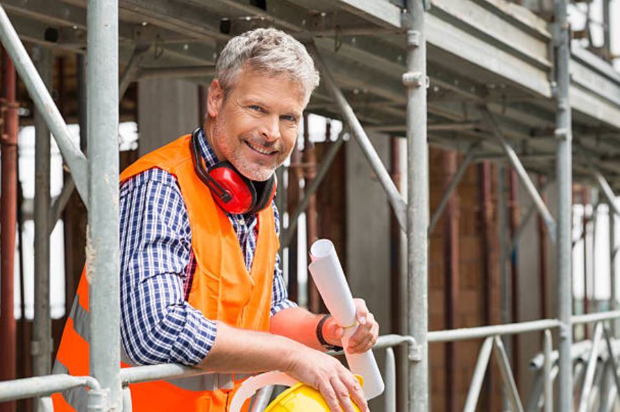 Smiling Scaffolder With Safety Gear On 